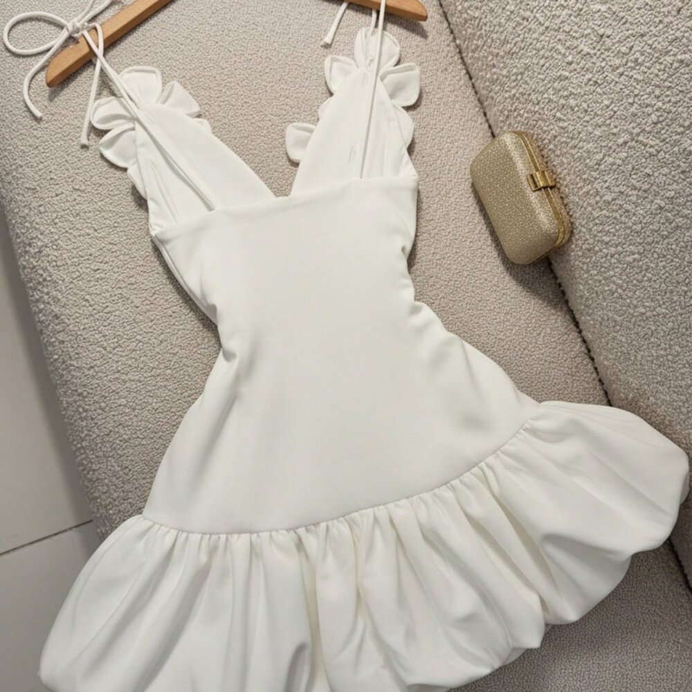 White Casual Women's Sexy Floral Strap Dress - Picture 2 of 5
